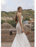 Strapless Ivory Lace Tulle Modern Wedding Dress